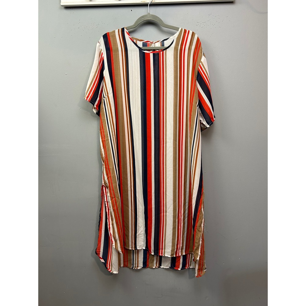 TRUTH NYC Women's 3X Striped Tunic Top Short Sleeve Side‎ Slits Polyester